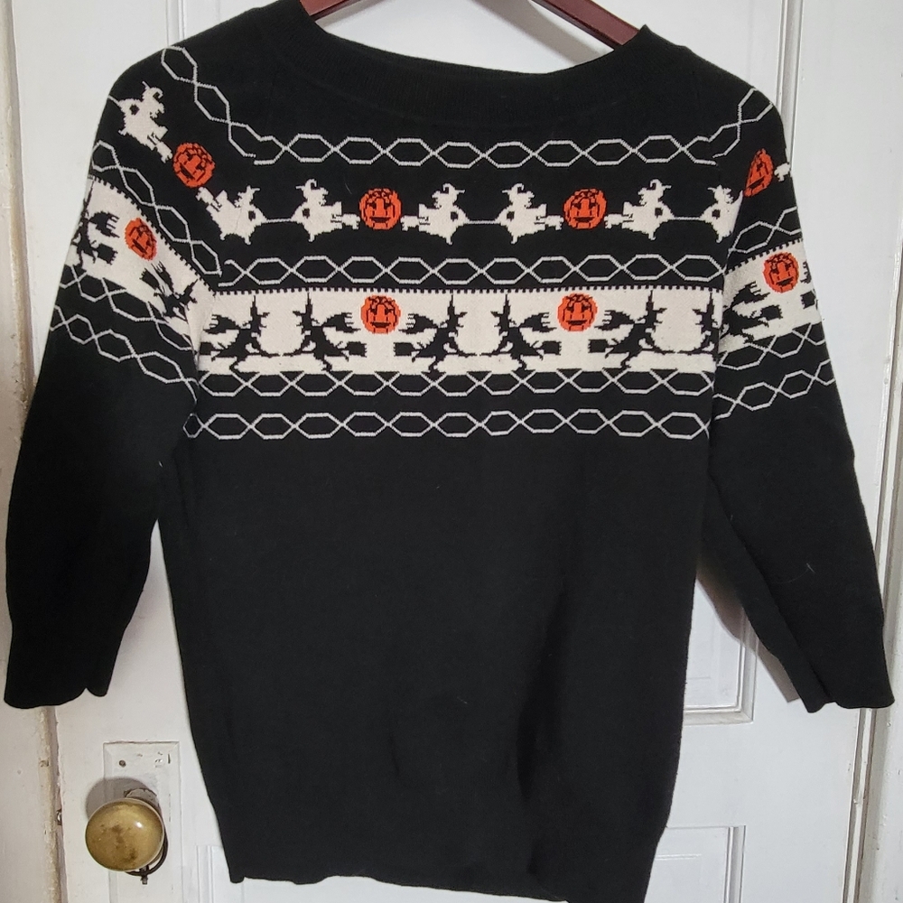 Black Halloween Sweater with Ghost and Pumpkin Design